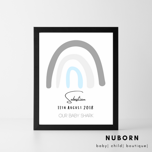 Rainbow Grey Blue | Name. DOB. | Wall Art |