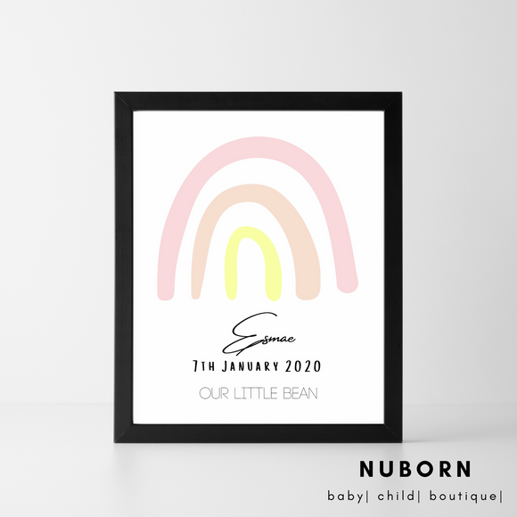 Rainbow Peach Pink | Name. DOB. | Wall Art |