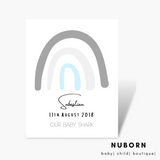 Rainbow Grey Blue | Name. DOB. | Wall Art |